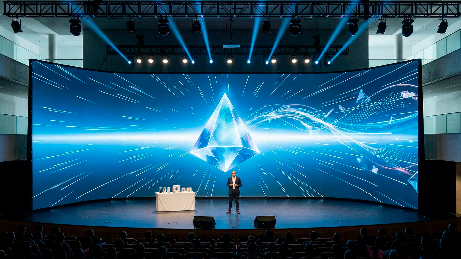 Montaje de pantalla led inmersiva para presentacion corporativa