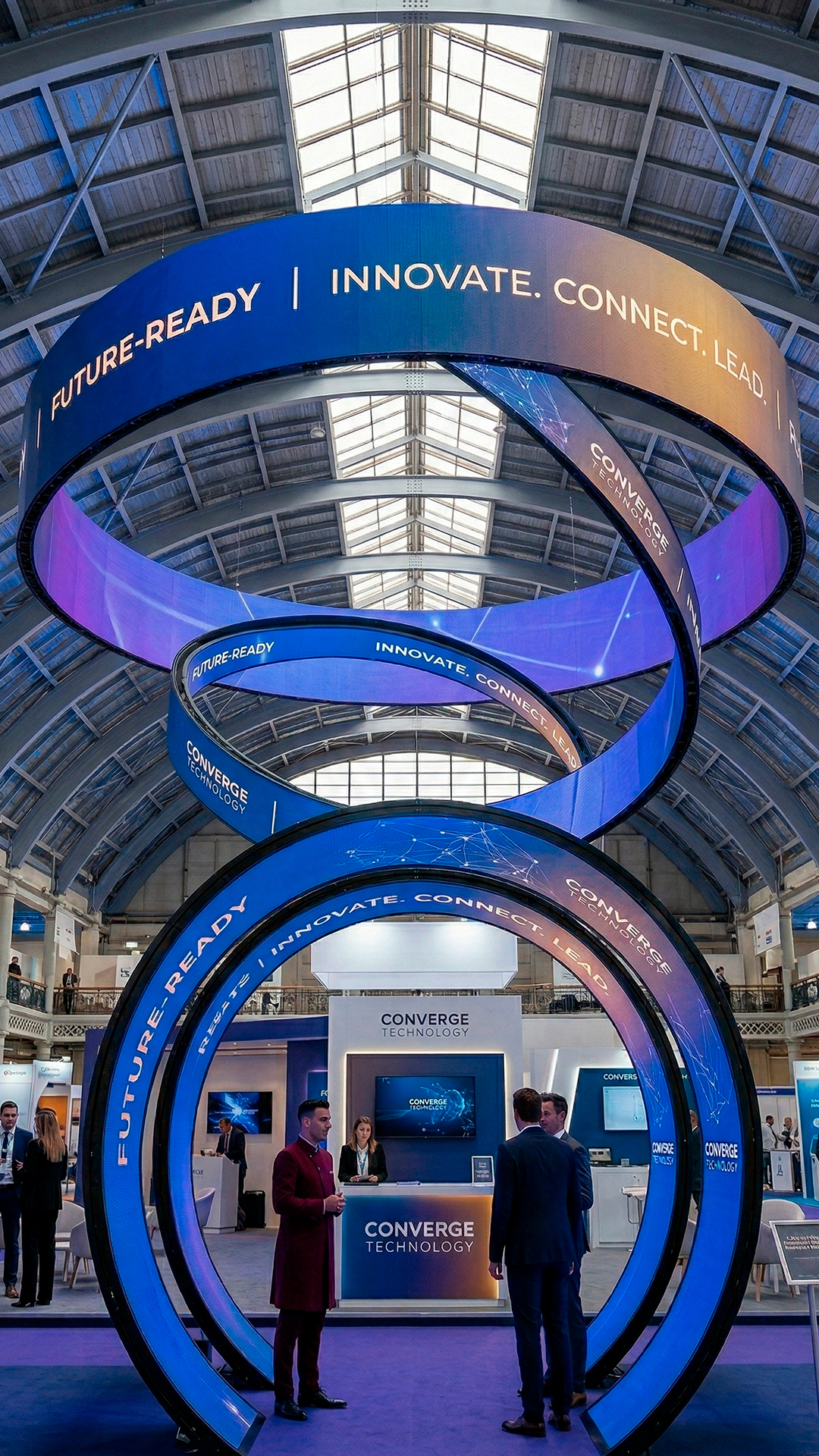 Montaje de pantalla led curva concava y convexa para stand de feria