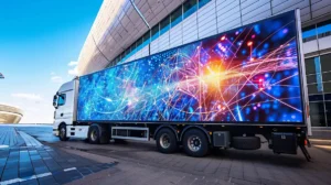 Pantalla LED móvil de exterior reproduciendo contenido corporativo B2B